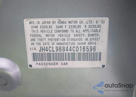 2004 Acura Tsx из США, поврежденный, VIN JH4CL96844C016596